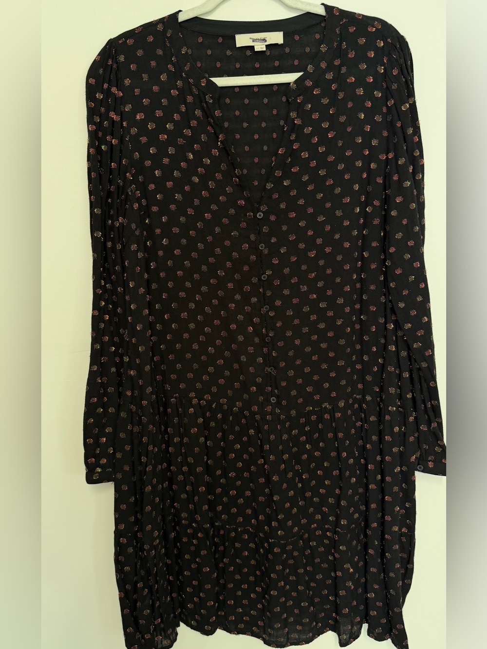 LOFT Black Long-Sleeve V-Neck Floral Tiered Dress